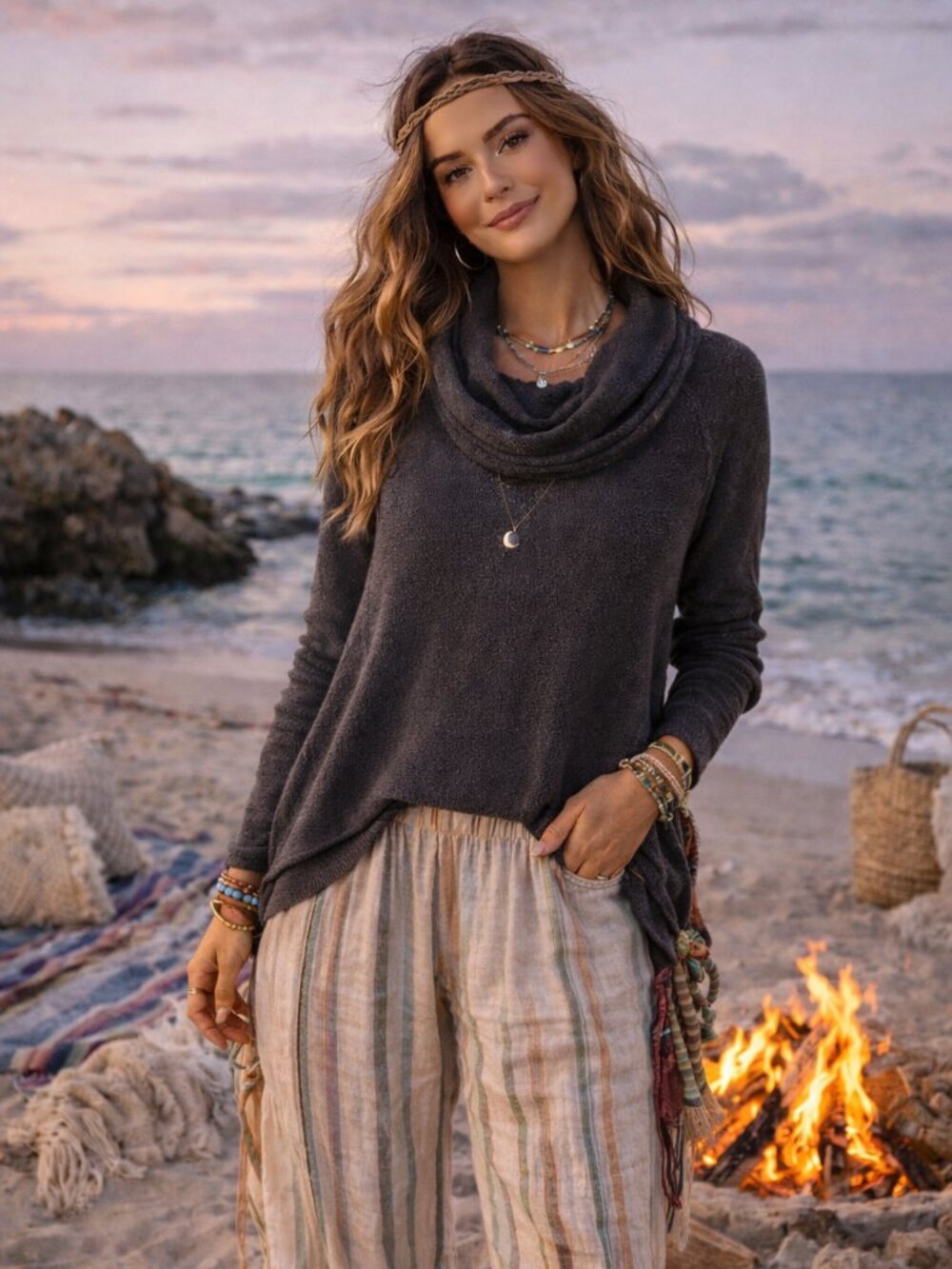Free People Gauzy Cowl Neck High Low Sweatshirt XS Black Boho Lightweight